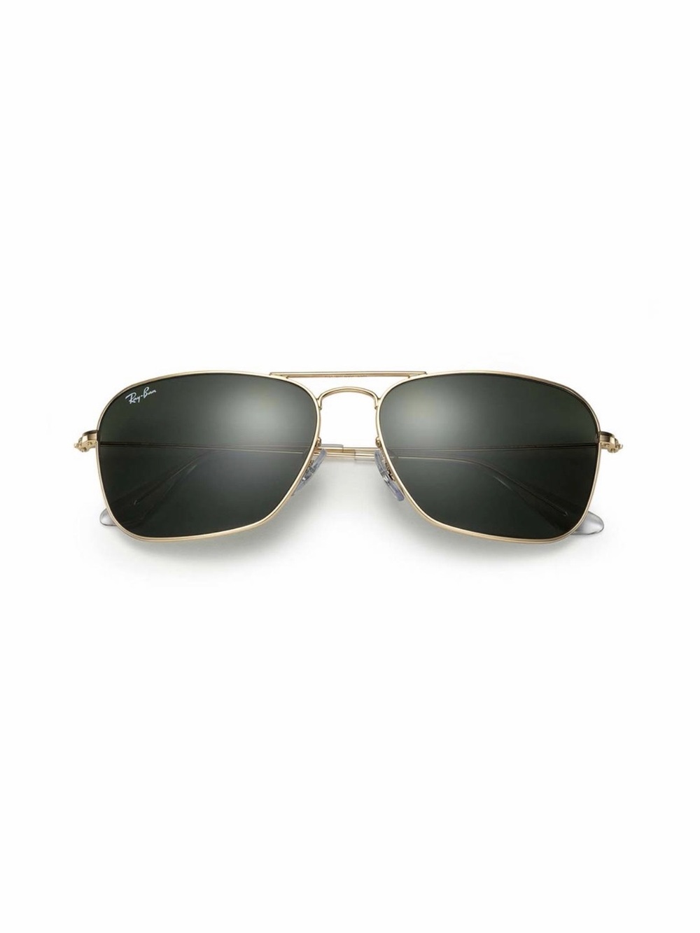 Ray-Ban RB3136 Caravan Gold Green Classic Rectangle Sunglasses Unisex
